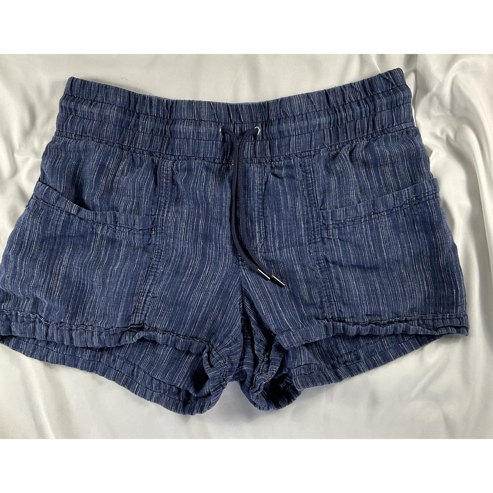 Athleta Sz 12 Cabo Linen Texture Short Womens Blue Pull On Drawtstring Pocket 4"